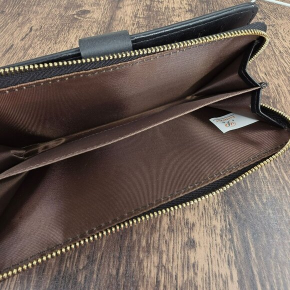 Prettyzys Faux Leather Wallet Black Gold Zip Card Slot ID Snap 2 Section Classic - Picture 10 of 13